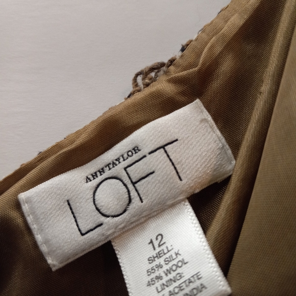 Ann Taylor Loft A-line 45 % Wool 55% Silk Tweed Acetate Lining 12 Brown Skirt - Picture 5 of 16